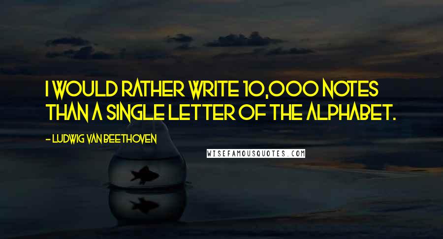Ludwig Van Beethoven Quotes: I would rather write 10,000 notes than a single letter of the alphabet.