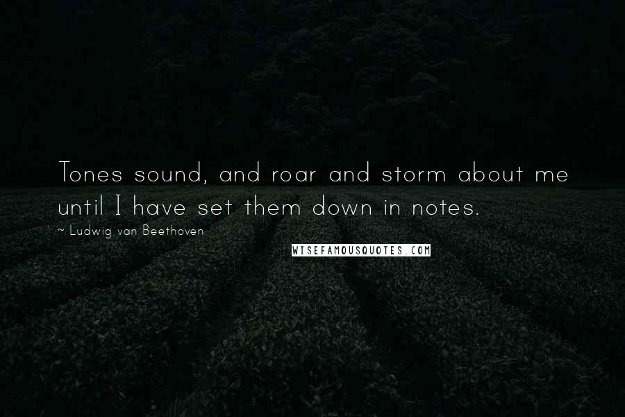 Ludwig Van Beethoven Quotes: Tones sound, and roar and storm about me until I have set them down in notes.