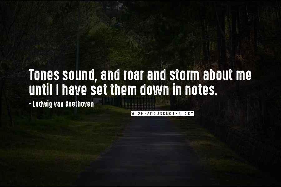 Ludwig Van Beethoven Quotes: Tones sound, and roar and storm about me until I have set them down in notes.