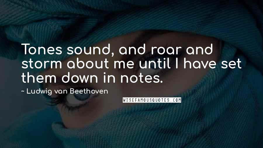 Ludwig Van Beethoven Quotes: Tones sound, and roar and storm about me until I have set them down in notes.