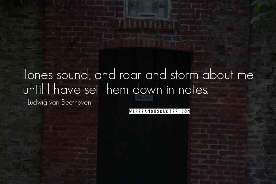 Ludwig Van Beethoven Quotes: Tones sound, and roar and storm about me until I have set them down in notes.