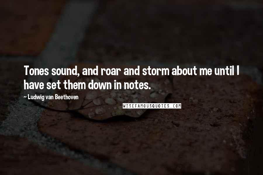 Ludwig Van Beethoven Quotes: Tones sound, and roar and storm about me until I have set them down in notes.