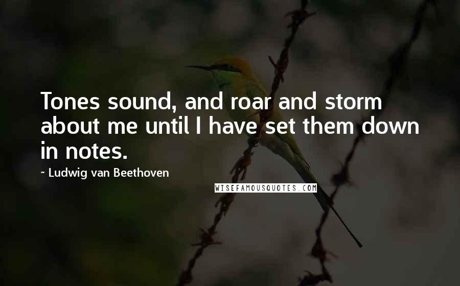 Ludwig Van Beethoven Quotes: Tones sound, and roar and storm about me until I have set them down in notes.