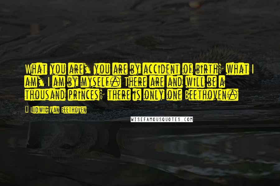 Ludwig Van Beethoven Quotes: What you are, you are by accident of birth; what I am, I am by myself. There are and will be a thousand princes; there is only one Beethoven.