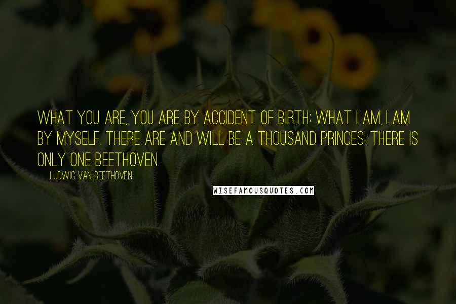 Ludwig Van Beethoven Quotes: What you are, you are by accident of birth; what I am, I am by myself. There are and will be a thousand princes; there is only one Beethoven.