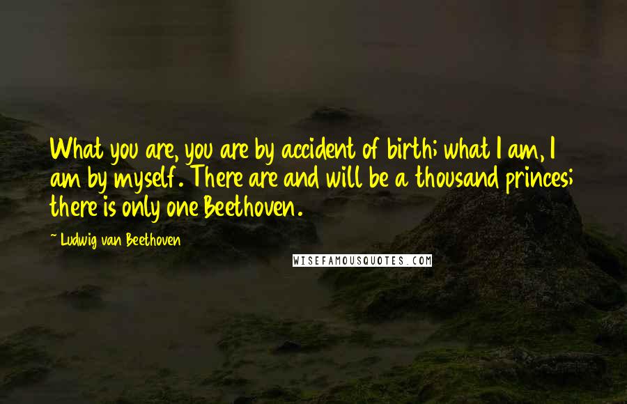 Ludwig Van Beethoven Quotes: What you are, you are by accident of birth; what I am, I am by myself. There are and will be a thousand princes; there is only one Beethoven.