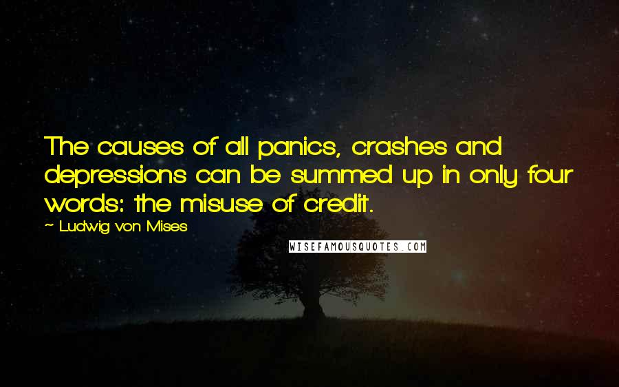 Ludwig Von Mises Quotes: The causes of all panics, crashes and depressions can be summed up in only four words: the misuse of credit.