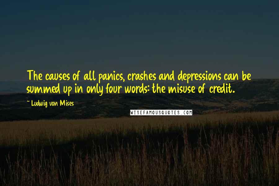 Ludwig Von Mises Quotes: The causes of all panics, crashes and depressions can be summed up in only four words: the misuse of credit.