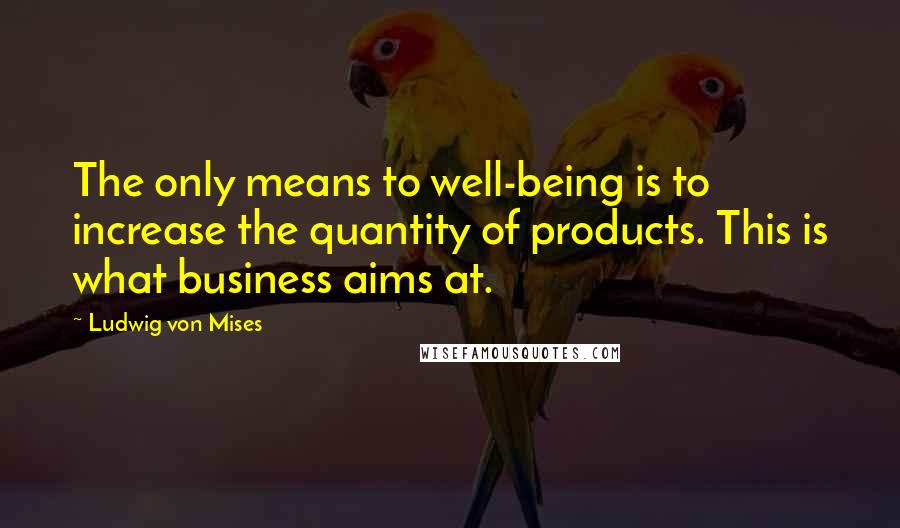 Ludwig Von Mises Quotes: The only means to well-being is to increase the quantity of products. This is what business aims at.