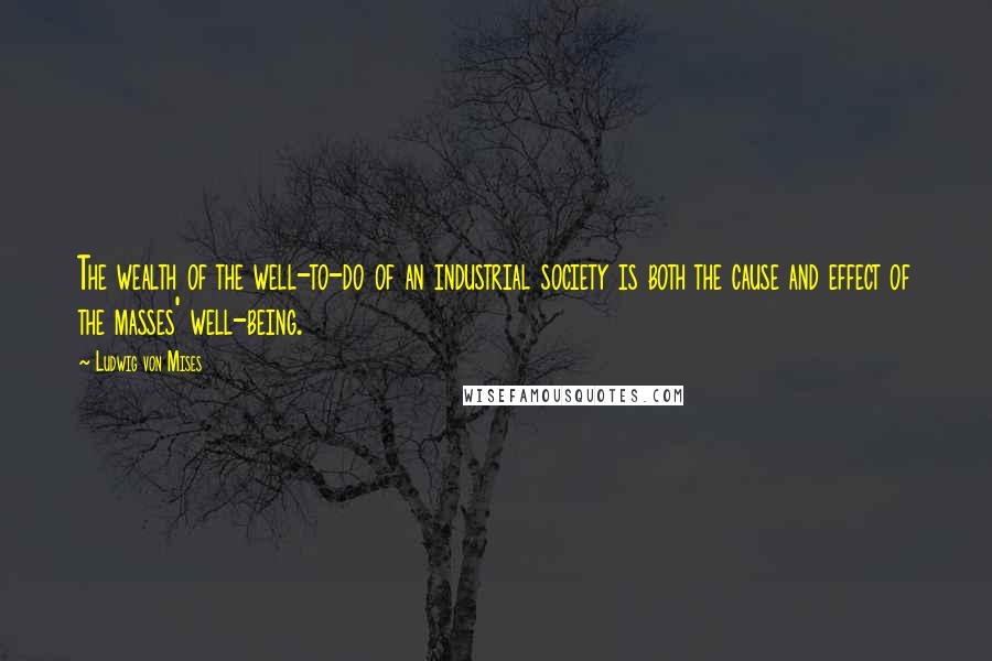 Ludwig Von Mises Quotes: The wealth of the well-to-do of an industrial society is both the cause and effect of the masses' well-being.