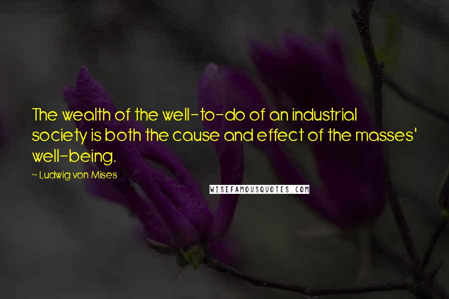 Ludwig Von Mises Quotes: The wealth of the well-to-do of an industrial society is both the cause and effect of the masses' well-being.