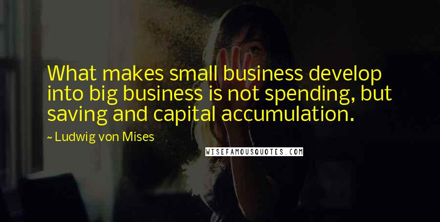 Ludwig Von Mises Quotes: What makes small business develop into big business is not spending, but saving and capital accumulation.