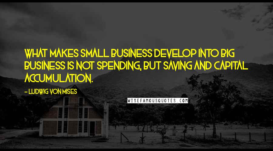 Ludwig Von Mises Quotes: What makes small business develop into big business is not spending, but saving and capital accumulation.