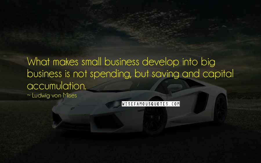 Ludwig Von Mises Quotes: What makes small business develop into big business is not spending, but saving and capital accumulation.