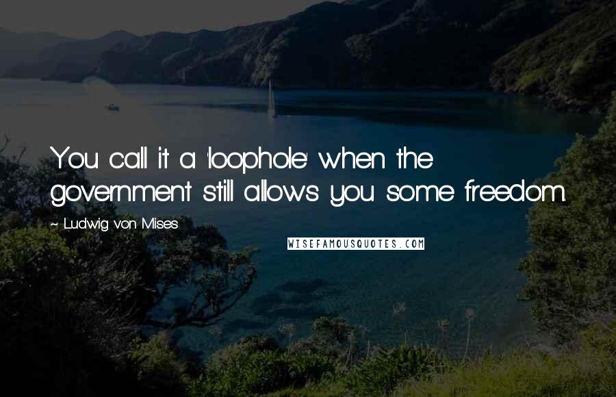 Ludwig Von Mises Quotes: You call it a 'loophole' when the government still allows you some freedom.