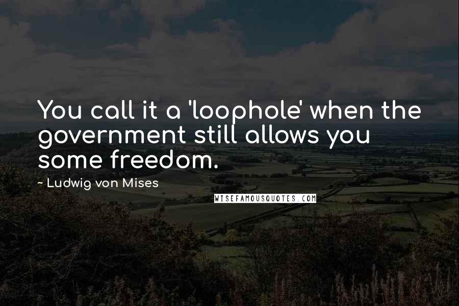 Ludwig Von Mises Quotes: You call it a 'loophole' when the government still allows you some freedom.