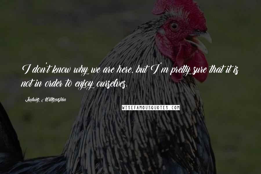 Ludwig Wittgenstein Quotes: I don't know why we are here, but I'm pretty sure that it is not in order to enjoy ourselves.