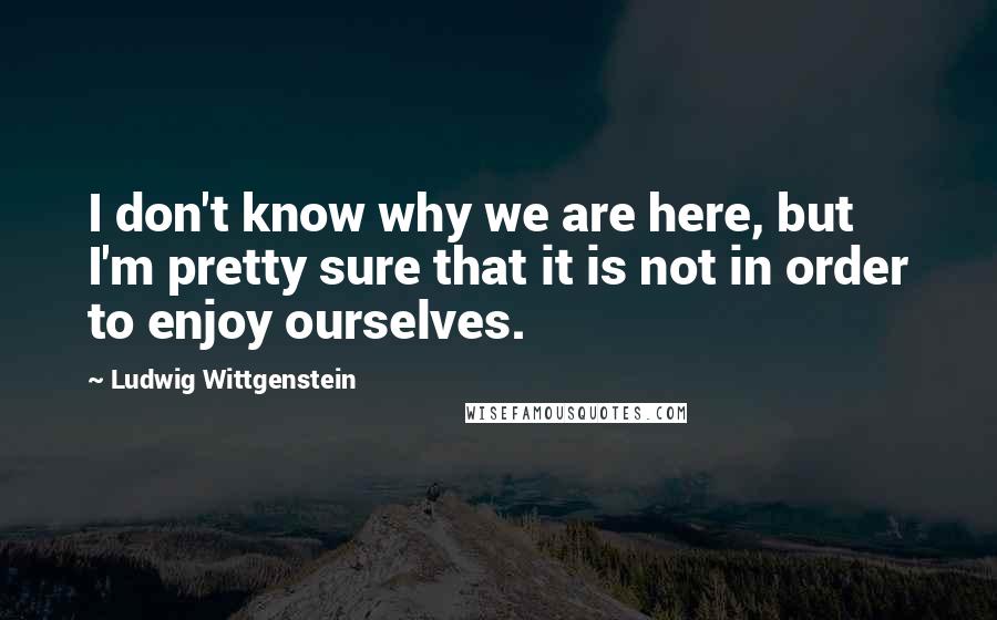 Ludwig Wittgenstein Quotes: I don't know why we are here, but I'm pretty sure that it is not in order to enjoy ourselves.