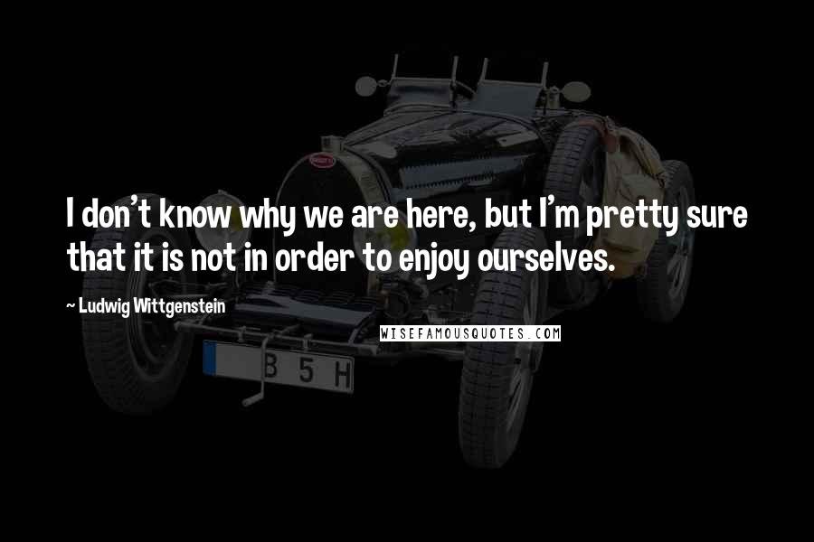 Ludwig Wittgenstein Quotes: I don't know why we are here, but I'm pretty sure that it is not in order to enjoy ourselves.