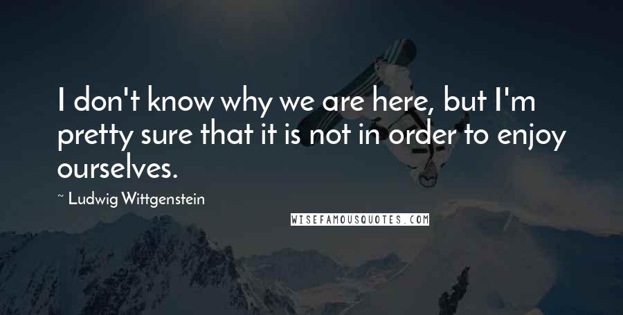 Ludwig Wittgenstein Quotes: I don't know why we are here, but I'm pretty sure that it is not in order to enjoy ourselves.