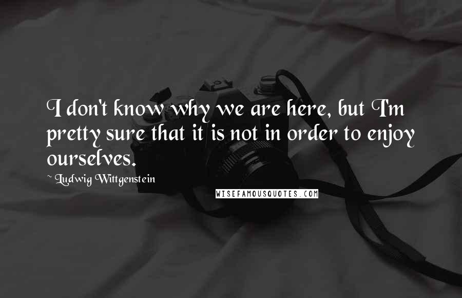 Ludwig Wittgenstein Quotes: I don't know why we are here, but I'm pretty sure that it is not in order to enjoy ourselves.