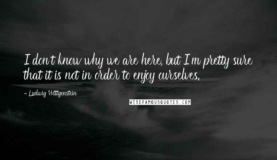 Ludwig Wittgenstein Quotes: I don't know why we are here, but I'm pretty sure that it is not in order to enjoy ourselves.