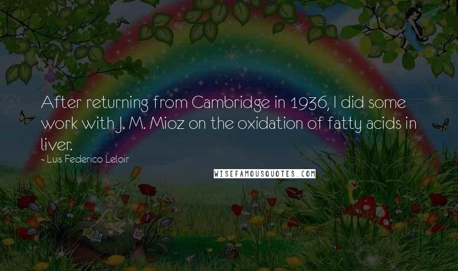 Luis Federico Leloir Quotes: After returning from Cambridge in 1936, I did some work with J. M. Mioz on the oxidation of fatty acids in liver.