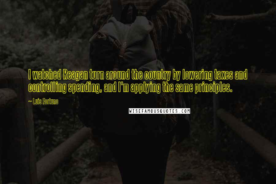Luis Fortuno Quotes: I watched Reagan turn around the country by lowering taxes and controlling spending, and I'm applying the same principles.