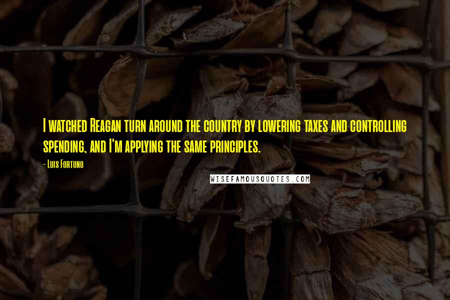 Luis Fortuno Quotes: I watched Reagan turn around the country by lowering taxes and controlling spending, and I'm applying the same principles.