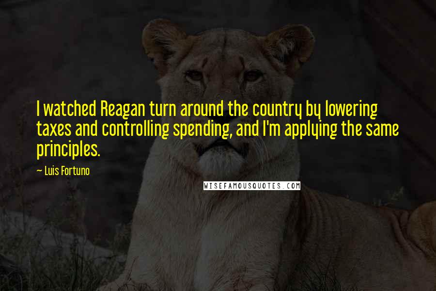 Luis Fortuno Quotes: I watched Reagan turn around the country by lowering taxes and controlling spending, and I'm applying the same principles.