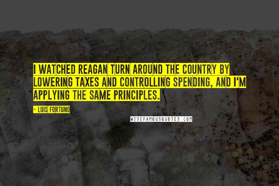 Luis Fortuno Quotes: I watched Reagan turn around the country by lowering taxes and controlling spending, and I'm applying the same principles.