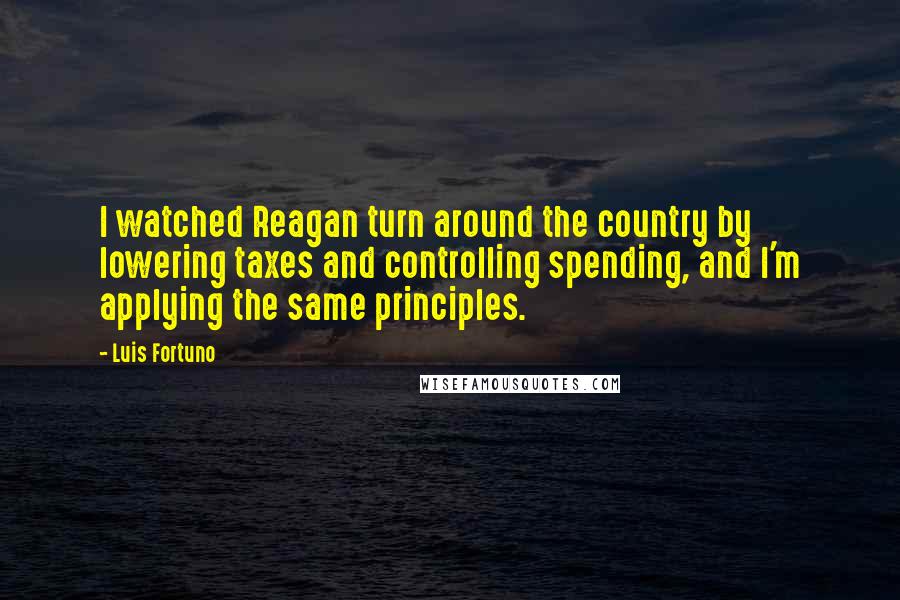 Luis Fortuno Quotes: I watched Reagan turn around the country by lowering taxes and controlling spending, and I'm applying the same principles.