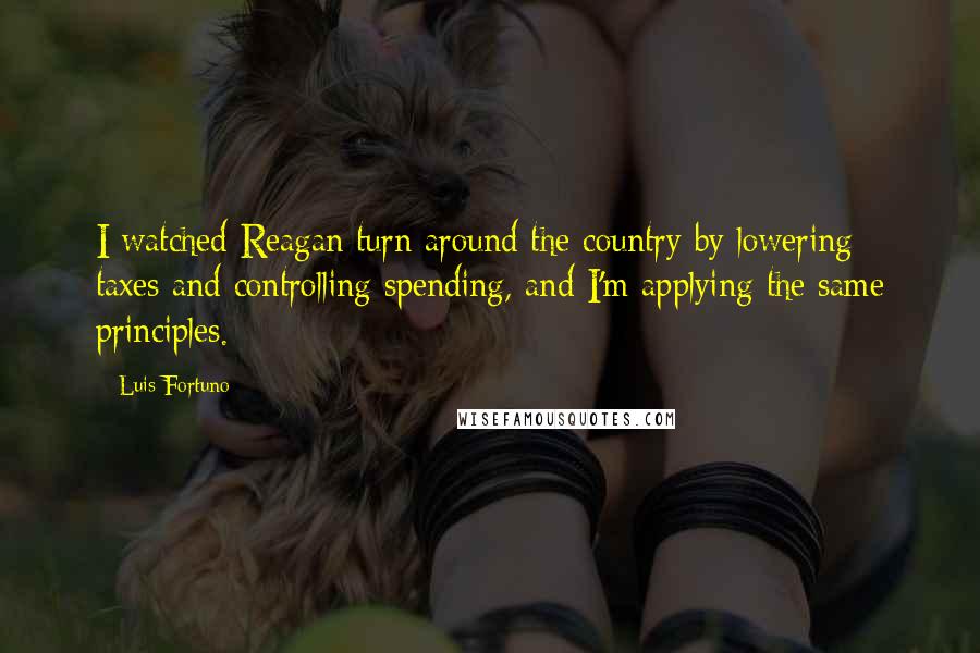 Luis Fortuno Quotes: I watched Reagan turn around the country by lowering taxes and controlling spending, and I'm applying the same principles.