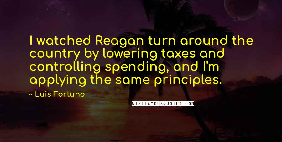 Luis Fortuno Quotes: I watched Reagan turn around the country by lowering taxes and controlling spending, and I'm applying the same principles.