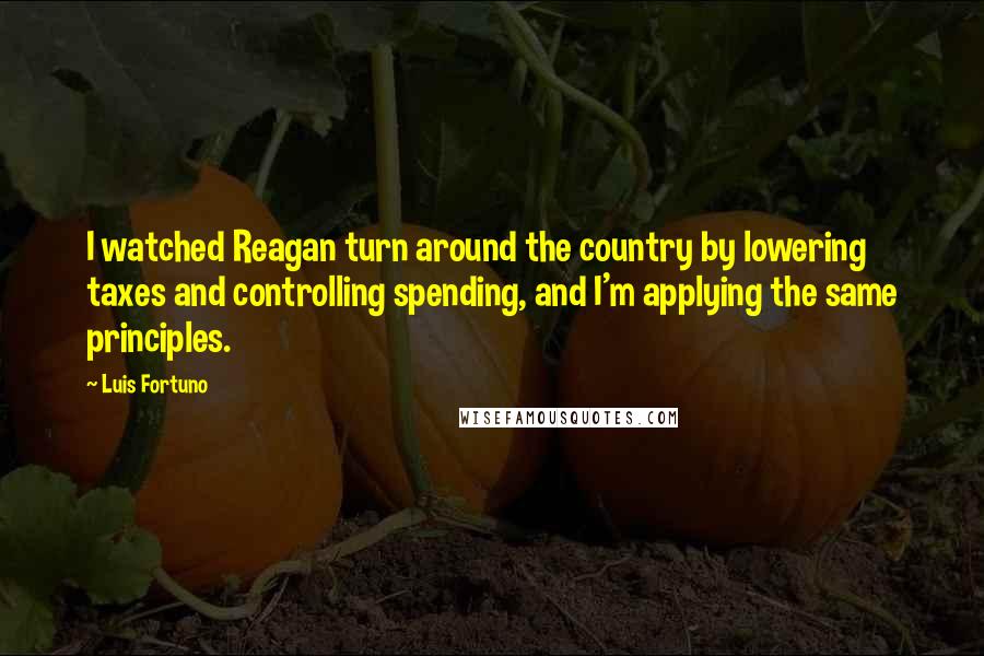 Luis Fortuno Quotes: I watched Reagan turn around the country by lowering taxes and controlling spending, and I'm applying the same principles.