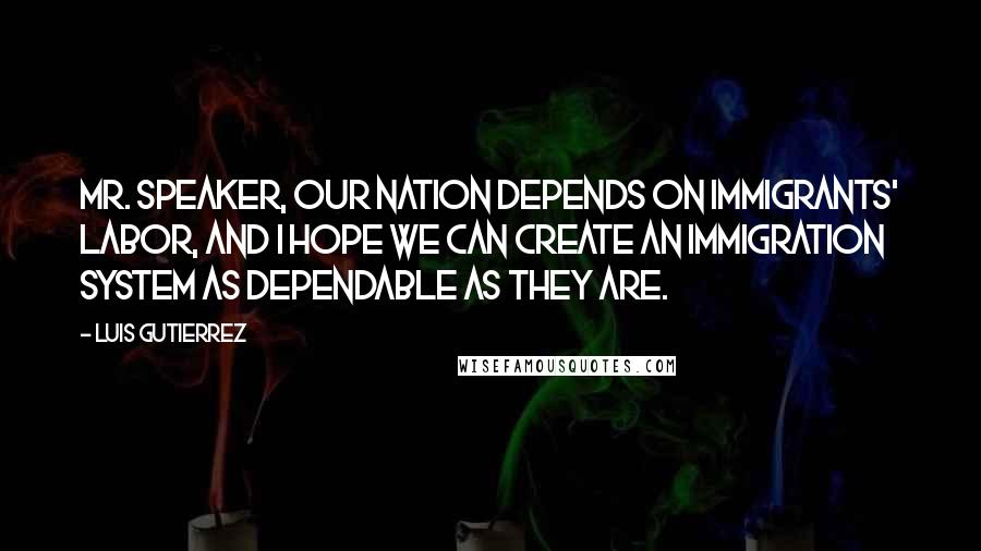 Luis Gutierrez Quotes: Mr. Speaker, our Nation depends on immigrants' labor, and I hope we can create an immigration system as dependable as they are.