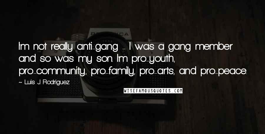 Luis J. Rodriguez Quotes: I'm not really anti-gang - I was a gang member and so was my son. I'm pro-youth, pro-community, pro-family, pro-arts, and pro-peace.