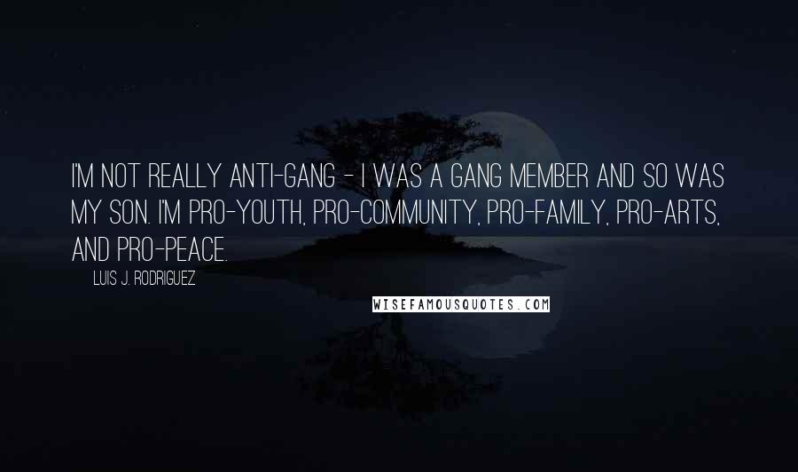 Luis J. Rodriguez Quotes: I'm not really anti-gang - I was a gang member and so was my son. I'm pro-youth, pro-community, pro-family, pro-arts, and pro-peace.