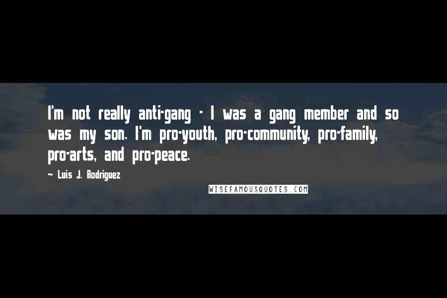 Luis J. Rodriguez Quotes: I'm not really anti-gang - I was a gang member and so was my son. I'm pro-youth, pro-community, pro-family, pro-arts, and pro-peace.