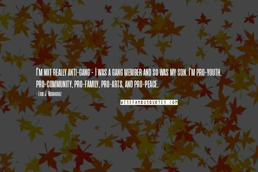 Luis J. Rodriguez Quotes: I'm not really anti-gang - I was a gang member and so was my son. I'm pro-youth, pro-community, pro-family, pro-arts, and pro-peace.