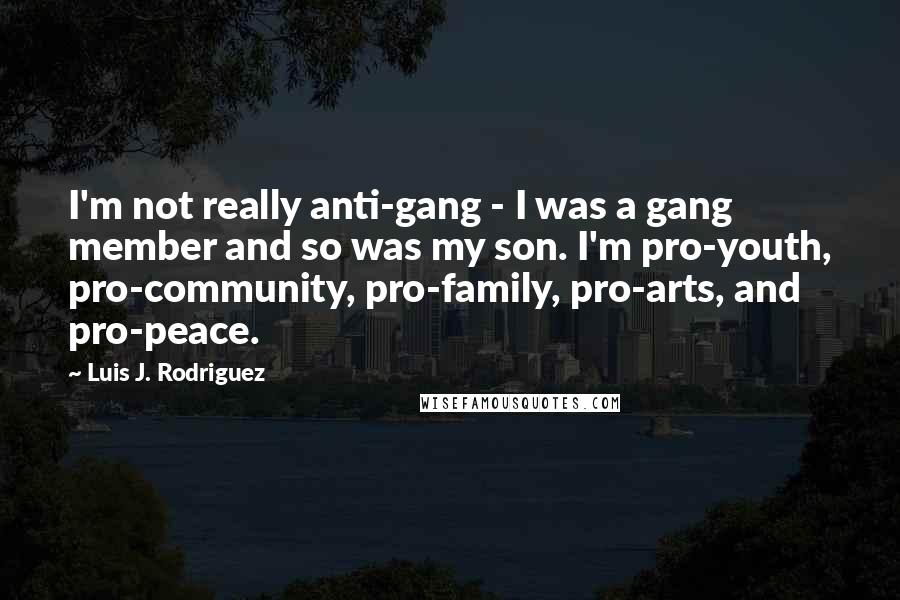 Luis J. Rodriguez Quotes: I'm not really anti-gang - I was a gang member and so was my son. I'm pro-youth, pro-community, pro-family, pro-arts, and pro-peace.