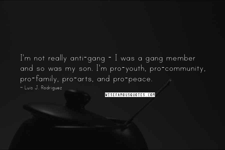 Luis J. Rodriguez Quotes: I'm not really anti-gang - I was a gang member and so was my son. I'm pro-youth, pro-community, pro-family, pro-arts, and pro-peace.