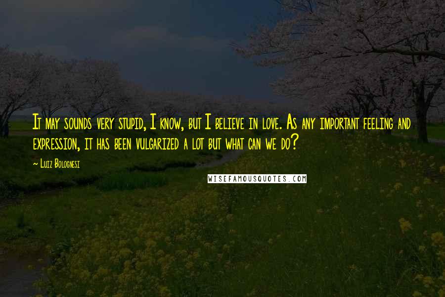 Luiz Bolognesi Quotes: It may sounds very stupid, I know, but I believe in love. As any important feeling and expression, it has been vulgarized a lot but what can we do?