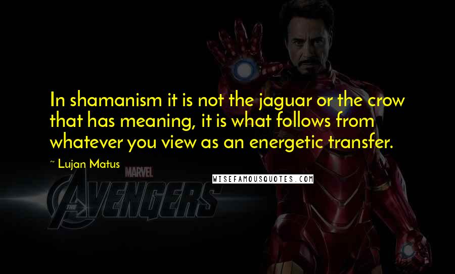 Lujan Matus Quotes: In shamanism it is not the jaguar or the crow that has meaning, it is what follows from whatever you view as an energetic transfer.