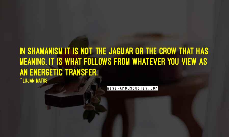 Lujan Matus Quotes: In shamanism it is not the jaguar or the crow that has meaning, it is what follows from whatever you view as an energetic transfer.