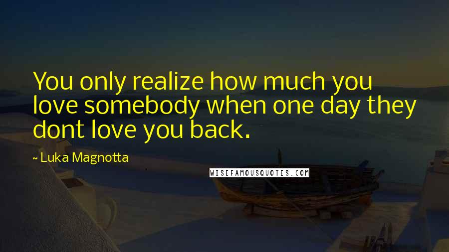 Luka Magnotta Quotes: You only realize how much you love somebody when one day they dont love you back.