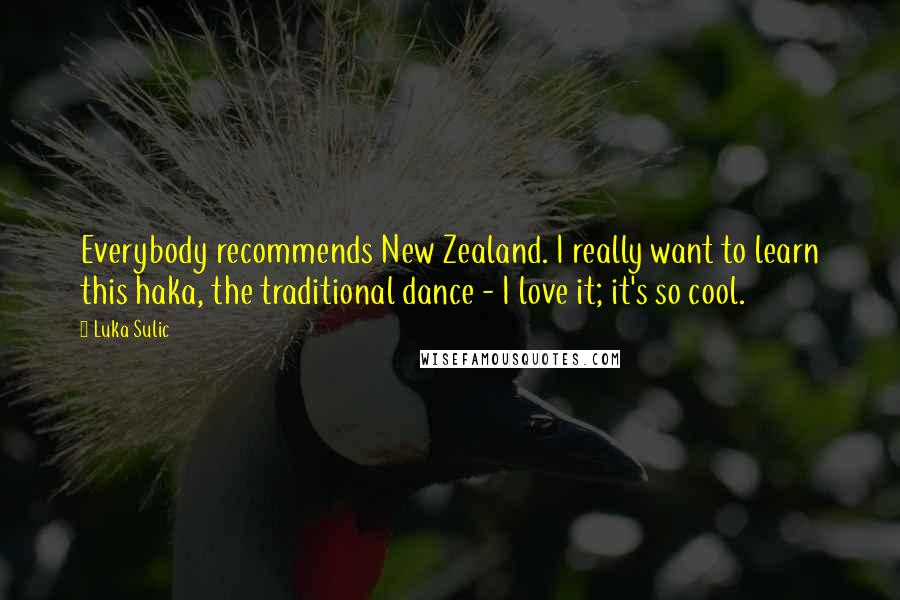 Luka Sulic Quotes: Everybody recommends New Zealand. I really want to learn this haka, the traditional dance - I love it; it's so cool.