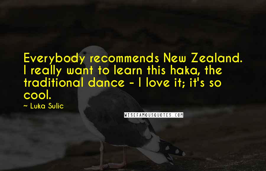 Luka Sulic Quotes: Everybody recommends New Zealand. I really want to learn this haka, the traditional dance - I love it; it's so cool.