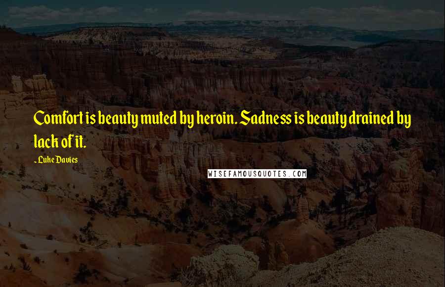 Luke Davies Quotes: Comfort is beauty muted by heroin. Sadness is beauty drained by lack of it.