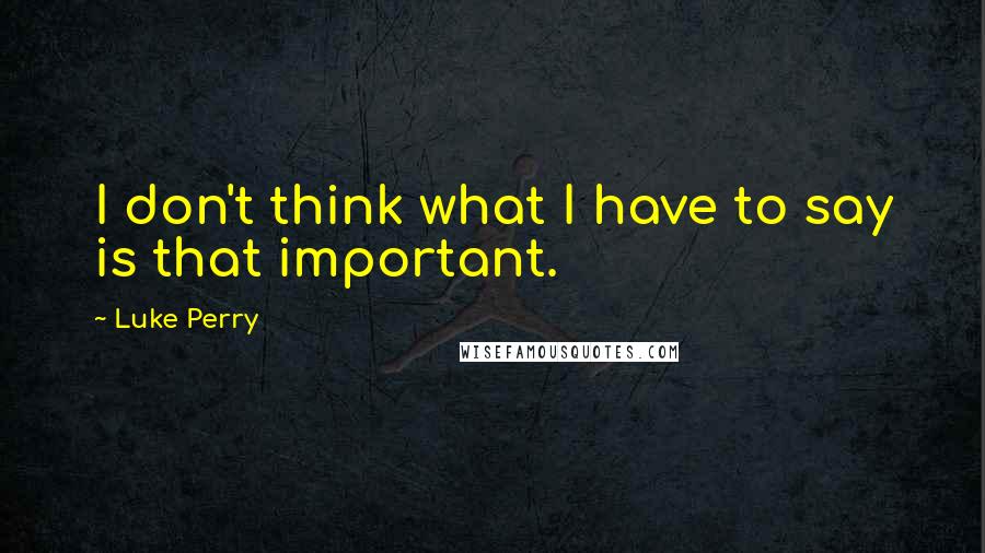 Luke Perry Quotes: I don't think what I have to say is that important.